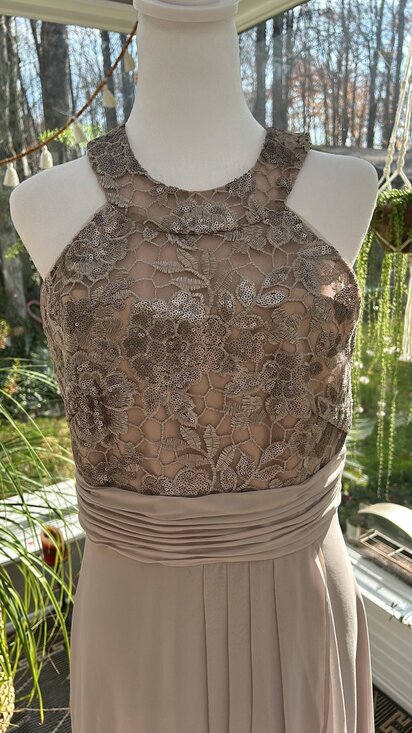 Calvin Klein Women’s Beige Sleeveless Halter Sheath Dress Size 4 Sequins - Picture 5 of 9